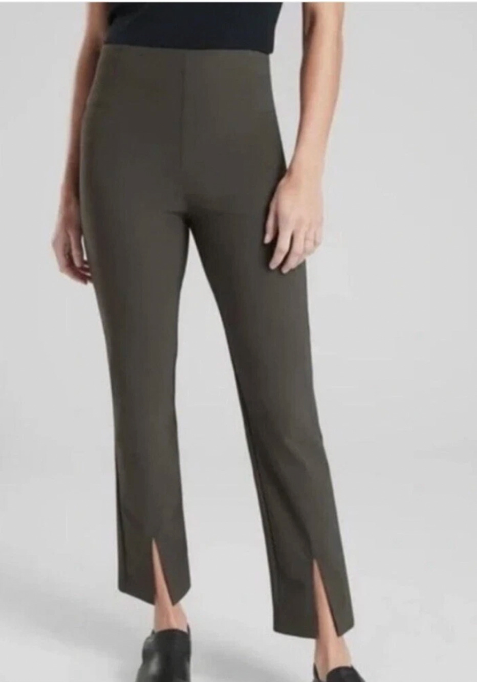 Athleta Wander Slim Straight Crop Pants in Gray Flat Front Split Hem size 12